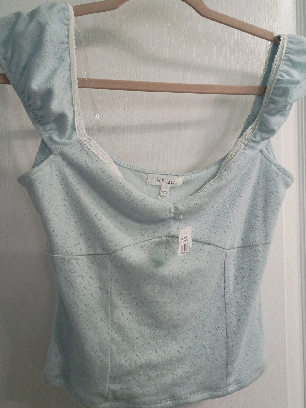 Persaya Light Blue Sleeveless Square-Neck Top
